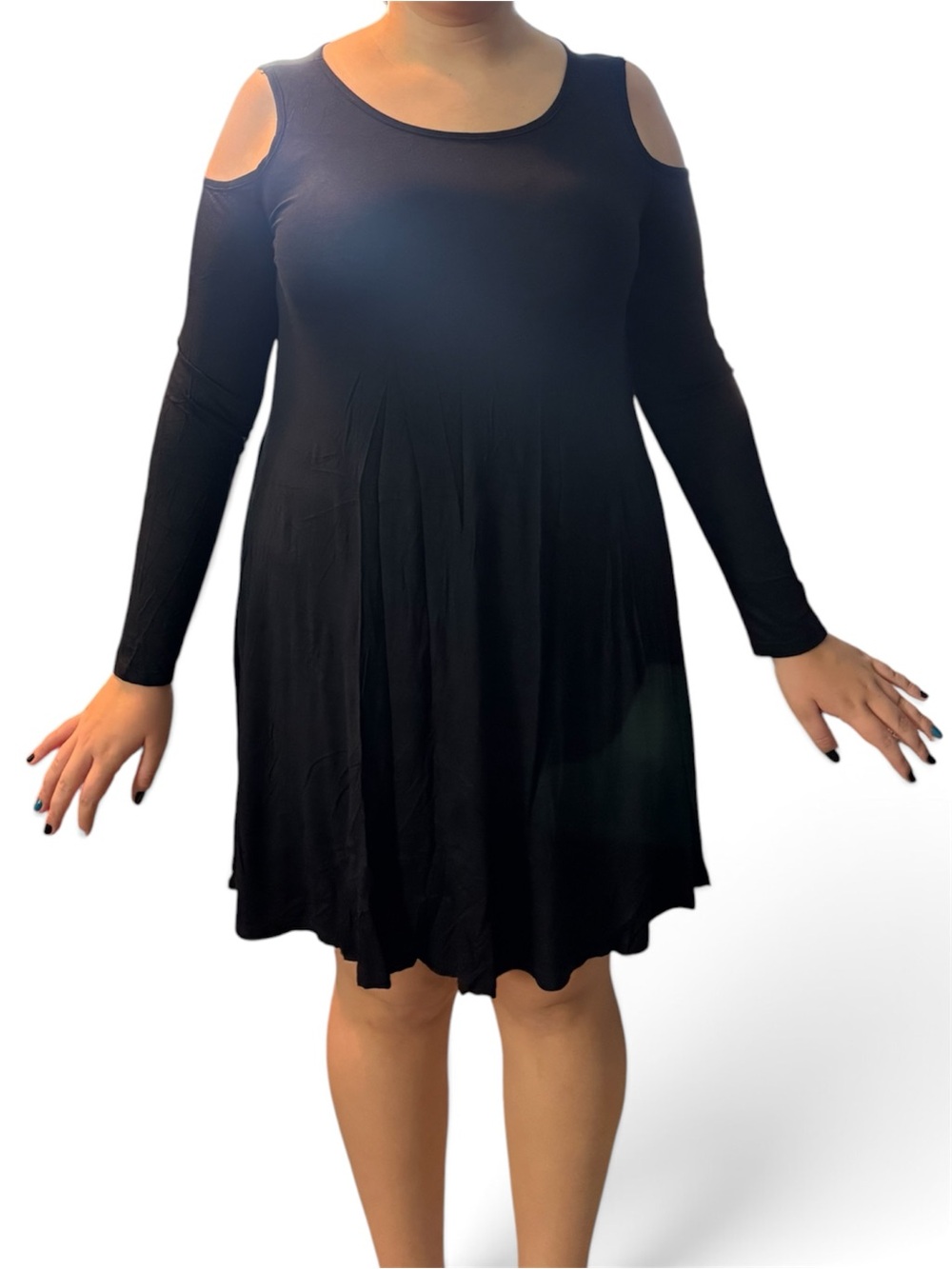 Cold-Shoulder Black Long Sleeve Swing Dress